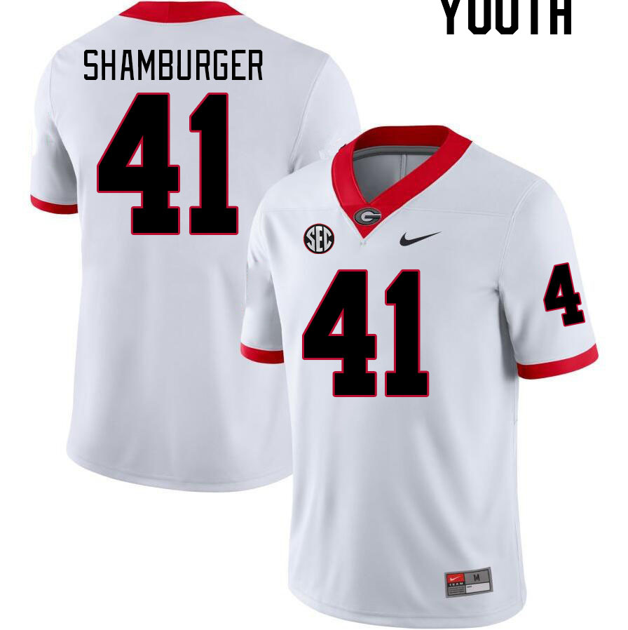 Georgia Bulldogs Youth Denton Shamburger #41 White Stitched College UGA Football Jersey 23DY014AG